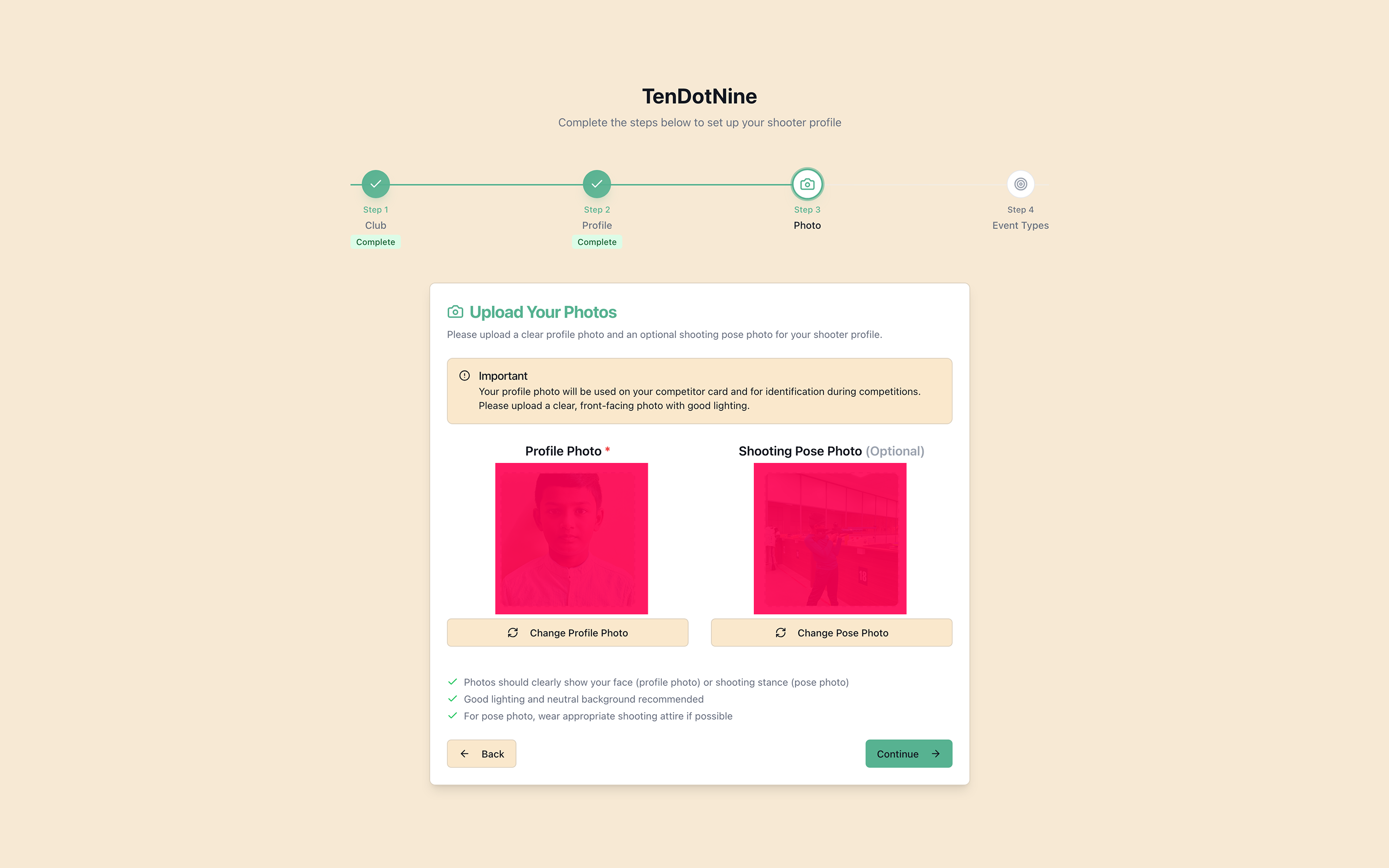 Onboarding step for uploading a profile photo