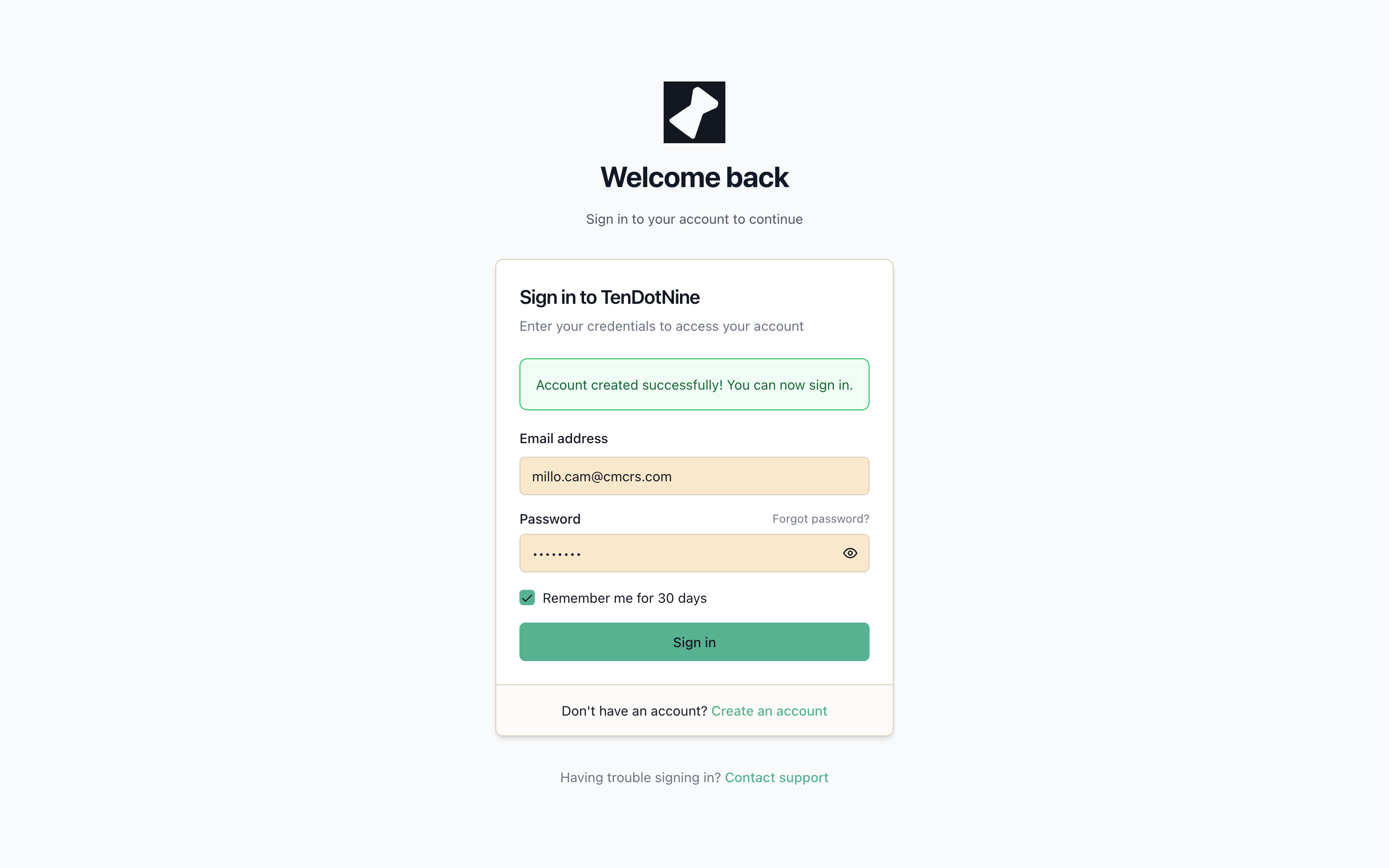 The sign-in page with email and password fields and a Remember Me checkbox